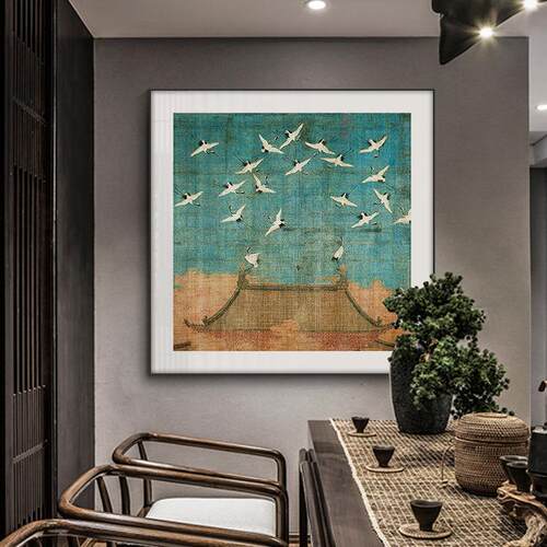 新中式宋徽宗瑞鹤图挂画客厅沙发装饰画墙字画书房样板房背景壁画