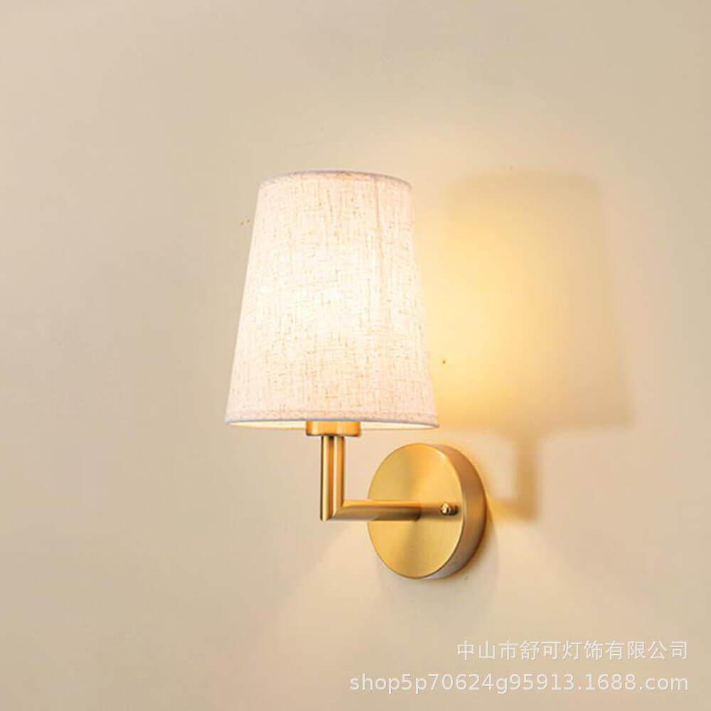 定制美式铜色壁灯乡村布罩LED灯现简约卧室床头灯温馨时尚台灯