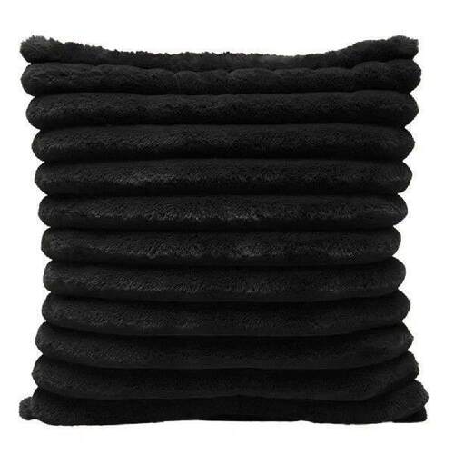 Square Pillow Case Faux Rabbit Fur Ribbed Plush Solid Color