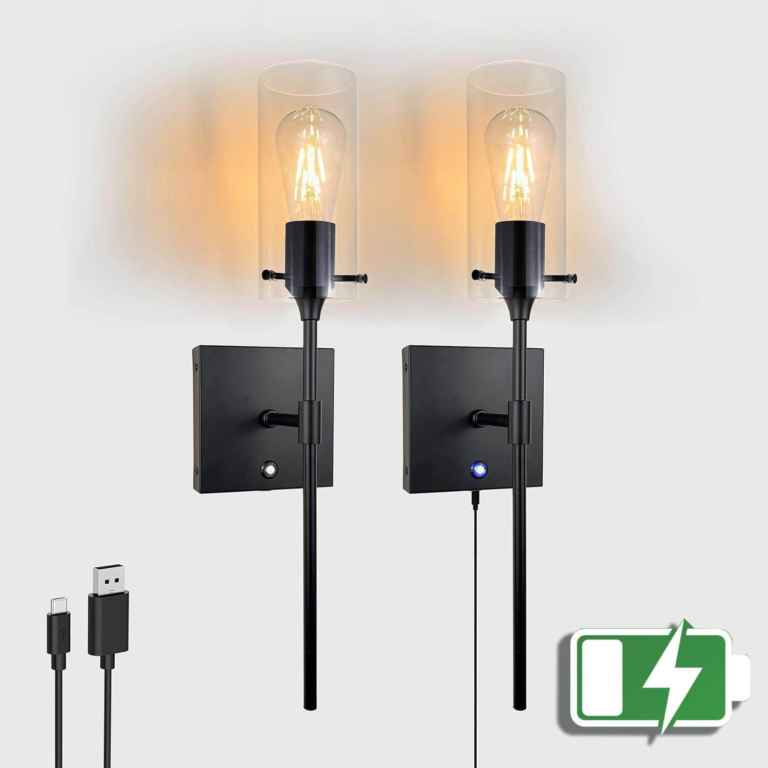 可调光带电池可充电壁装灯无需布线客厅卧室走廊农舍室内简易壁灯