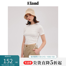 Eland衣恋短袖T恤女短款弹力修身设计感抽绳Y2K风夏季