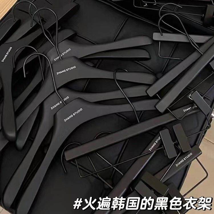 网红韩版服装店专用黑色烤漆实木衣架高档无痕衣撑裤架裤夹套装挂