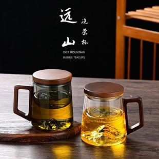 喝茶圆形高档雪山杯迷你茶水分离泡茶杯带把过滤绿茶杯玻璃杯冰山