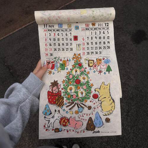 尼泊尔日历2026新款手绘插画挂历高颜值月历墙面装饰挂饰家居布置