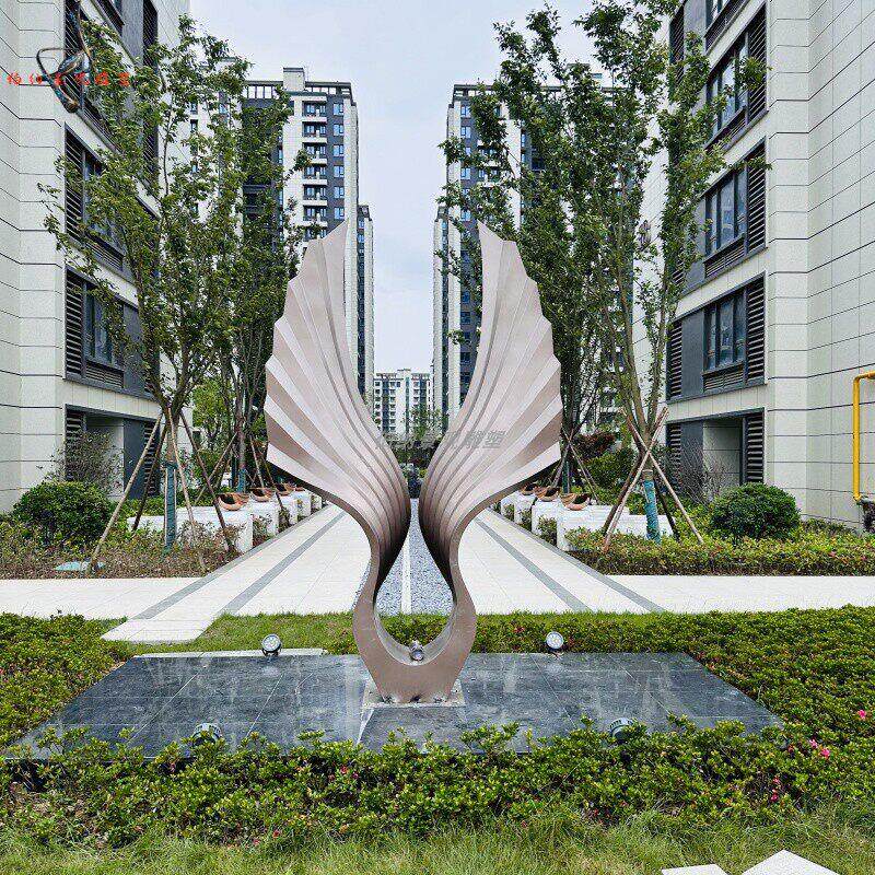 现代创意翅膀造型户外庭院摆件不锈钢金属抽象艺术装饰品景观雕塑