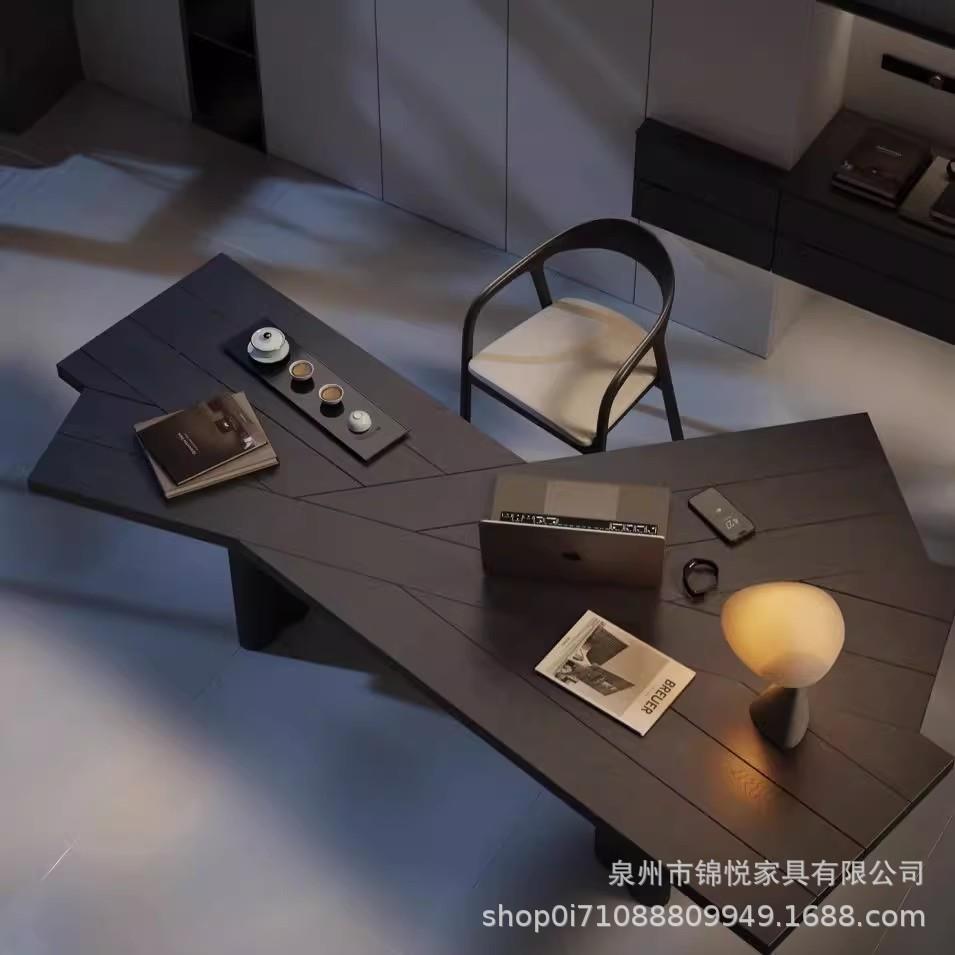 设计师书桌工作台简约现代实木电脑桌轻奢风极简异形办公桌老板桌