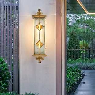 全铜新中式 太阳能福字壁灯中国风庭院别墅大门两侧过道走廊灯具