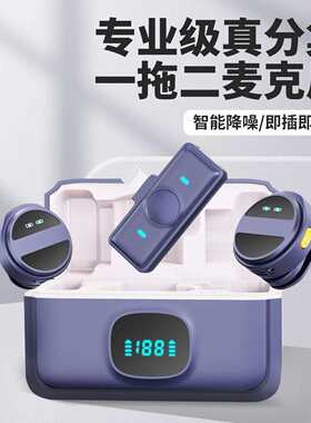 新款麦克风夹领式降噪直播采访录制高清收音一拖二磁吸挂脖话筒