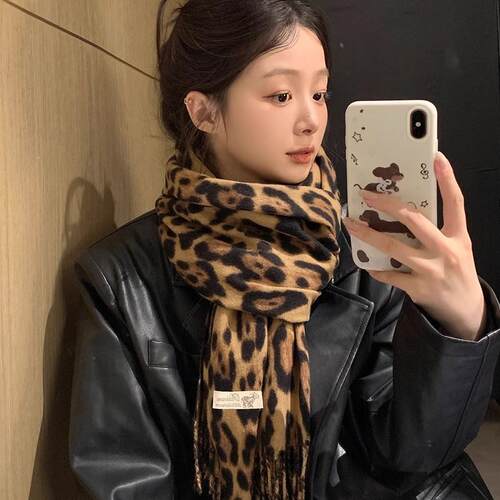 Bohemian Leopard Print Faux Cashmere Scarf Stylish Classic