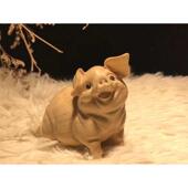 小叶黄杨实木雕刻欢天喜地小猪手把件茶宠可爱创意工艺摆件福猪年