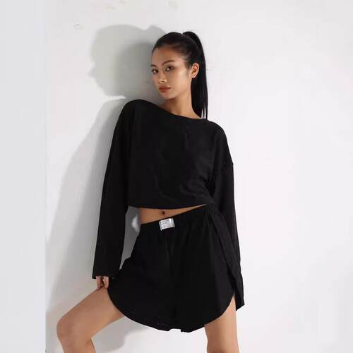Ladies' set with hollowed out pullover, long sleeved top,