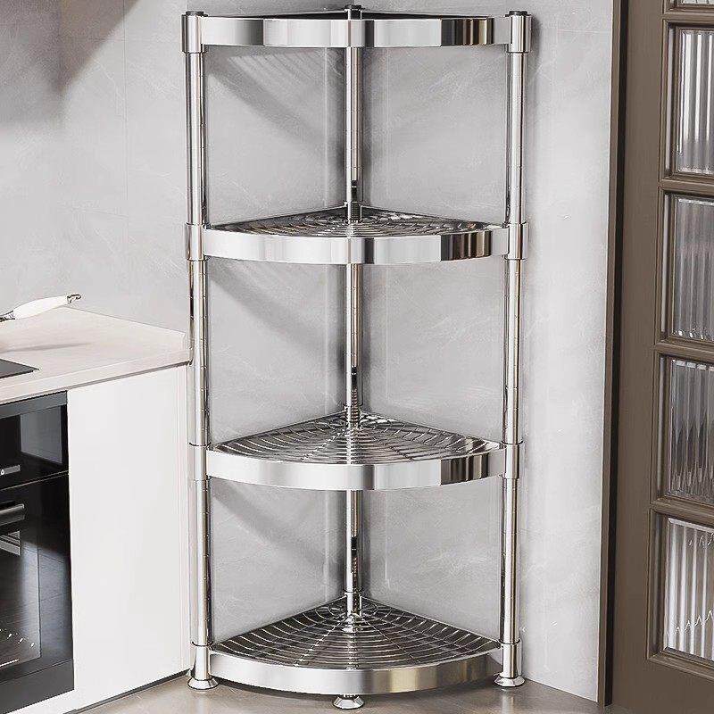 304不锈钢厨房转角置物架多功能落地三脚架墙角收纳层架浴室三角
