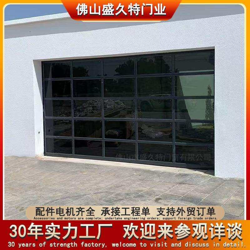 PC玻璃透明上翻车库门遥控电动门4S店卷闸门铝合金别墅车库翻板门