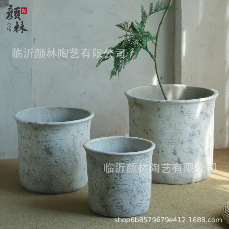 简约复古水泥花盆圆柱盆大口径客厅落地大型植物绿植特大号花盆