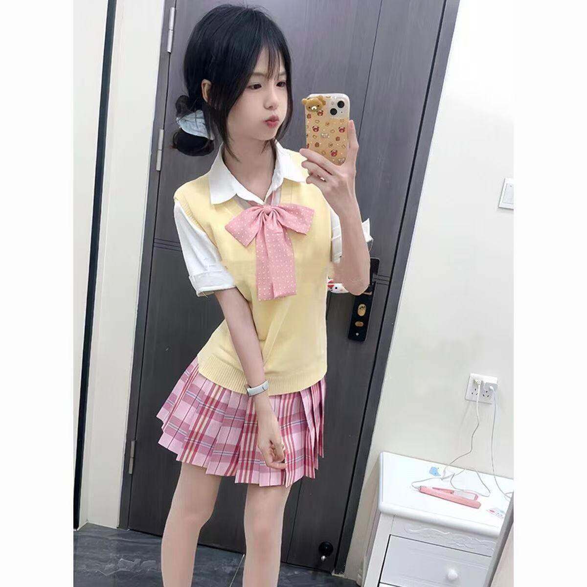 糖果日系JK制服正品套头背心套装女学院校供百褶短裙百搭短袖衬衫