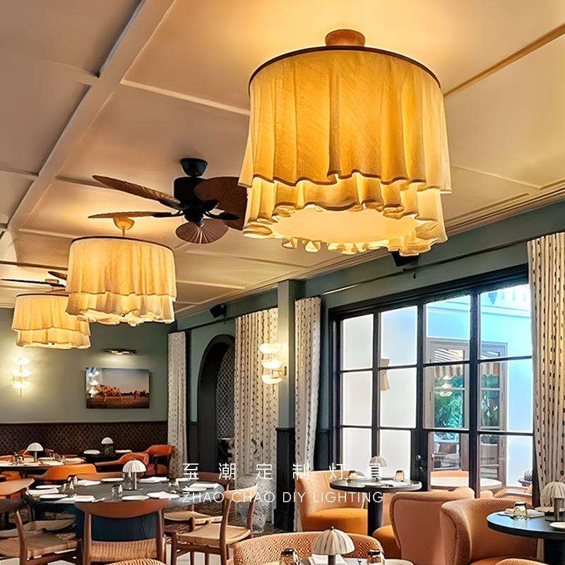 奶油风餐厅吊灯客厅卧室民宿酒店个性吧台法式田园云朵布艺灯