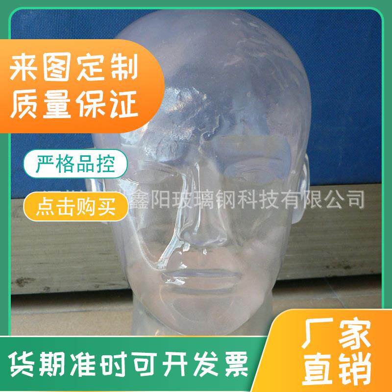 树脂透明假人头模型眼镜发饰帽子饰品展示玻璃钢成人透明头模道具