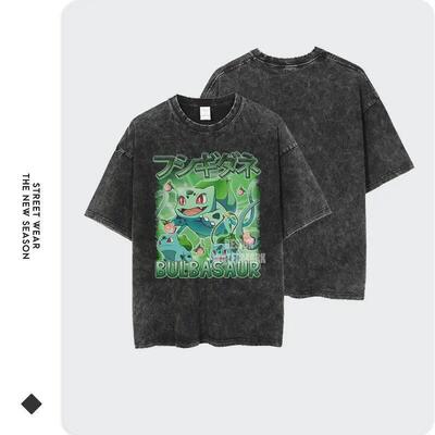 Bulbasaur T Shirts Vintage Washed Anime Pokemon T-shirt Mang
