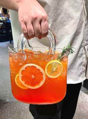 西柚手提包饮料桶多功能夏季便携水果捞玻璃包包饮料杯大容量器皿