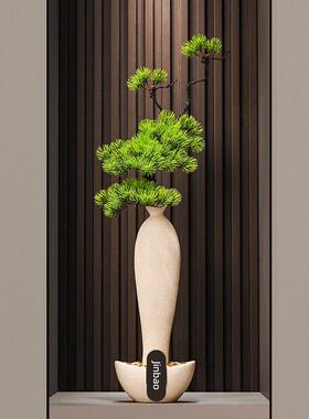 陶瓷细长高花瓶壁龛摆件入户门玄关高级感轻奢高档客厅迎客松装饰