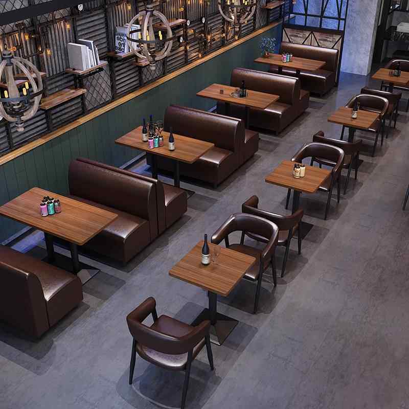 复古咖啡西餐厅卡座沙发酒吧清吧小吃甜品奶茶店靠墙沙发桌椅组合