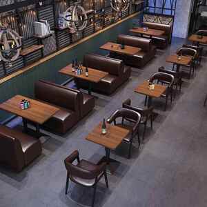 覆古咖啡西餐厅卡座沙发酒吧清吧小吃甜品奶茶店靠墙沙发桌椅组合