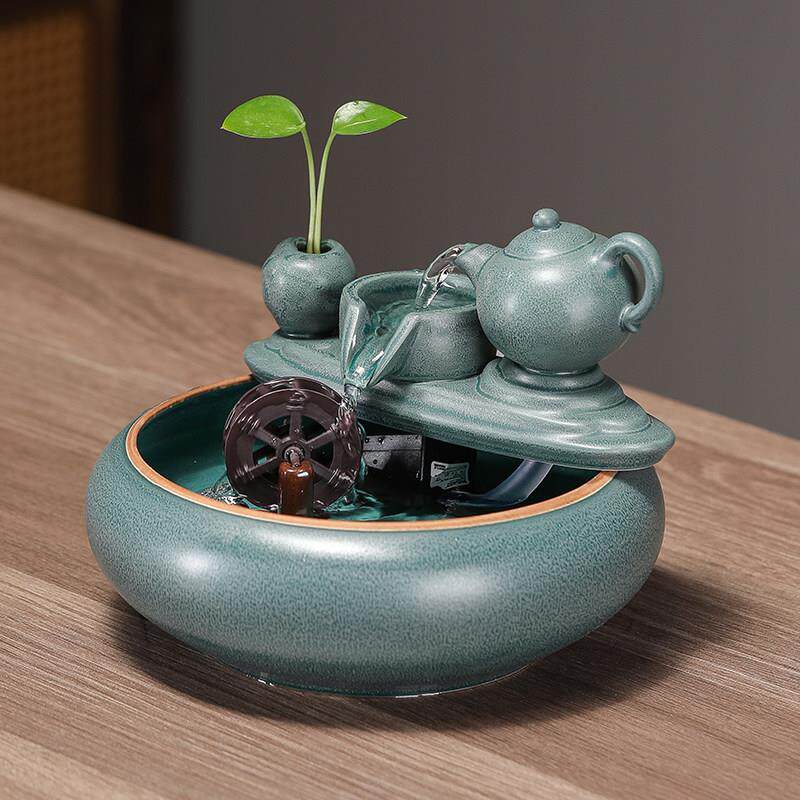 茶壶喷泉流水摆件循环水车风水轮办公室客厅家用边几装饰茶台水景