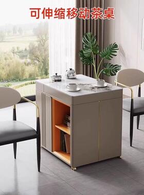 动茶台伸缩岩板茶桌现代简约车轻x808奢茶旋几阳移台茶可转小型泡