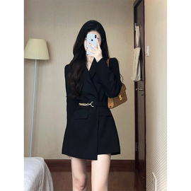 黑色西装外套女秋冬2023法式连衣裙，高级感气质收腰小个子短裙