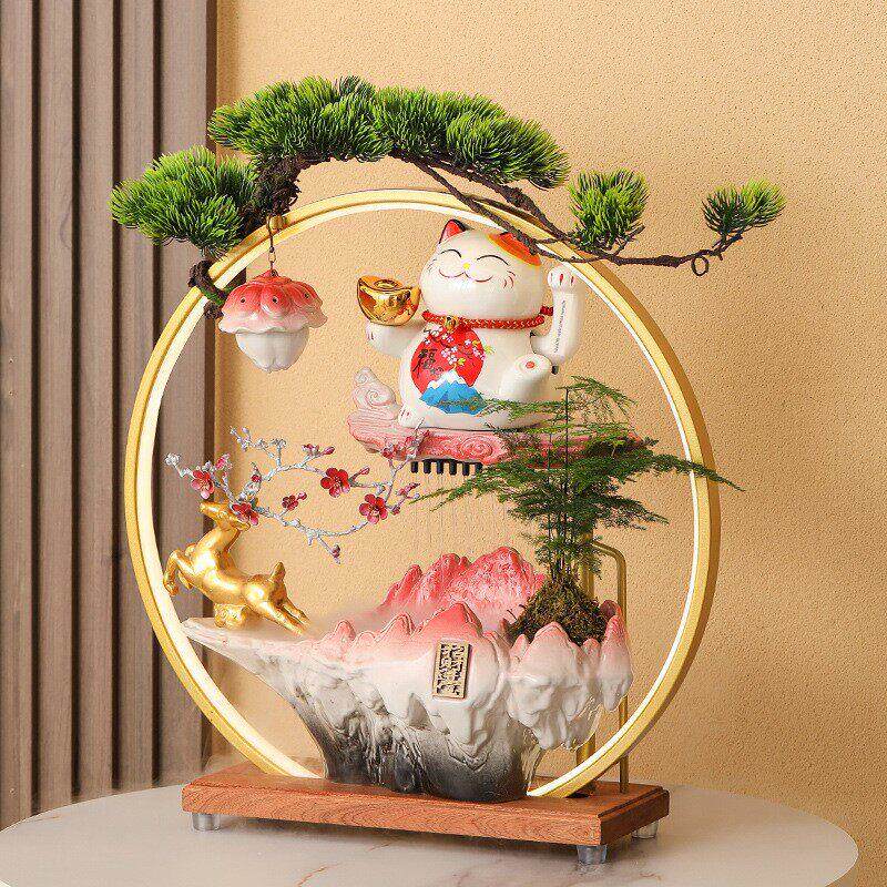 流动的水财富饰品家居客厅办公室桌面现代中国陶瓷吉祥猫装饰开幕