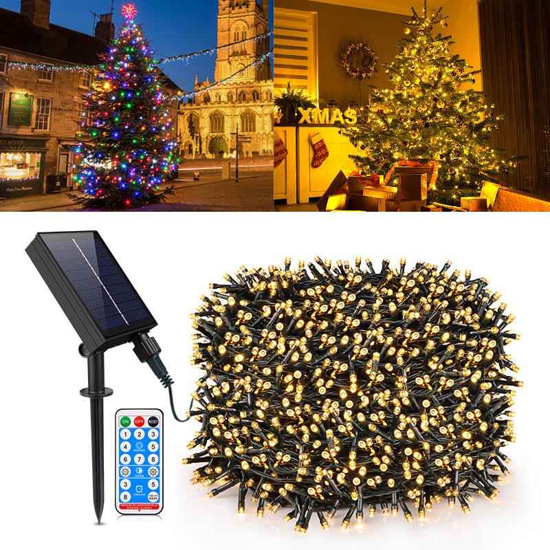 太阳能灯串户外草坪led彩灯串8模式遥控星星仙女灯庭院装饰