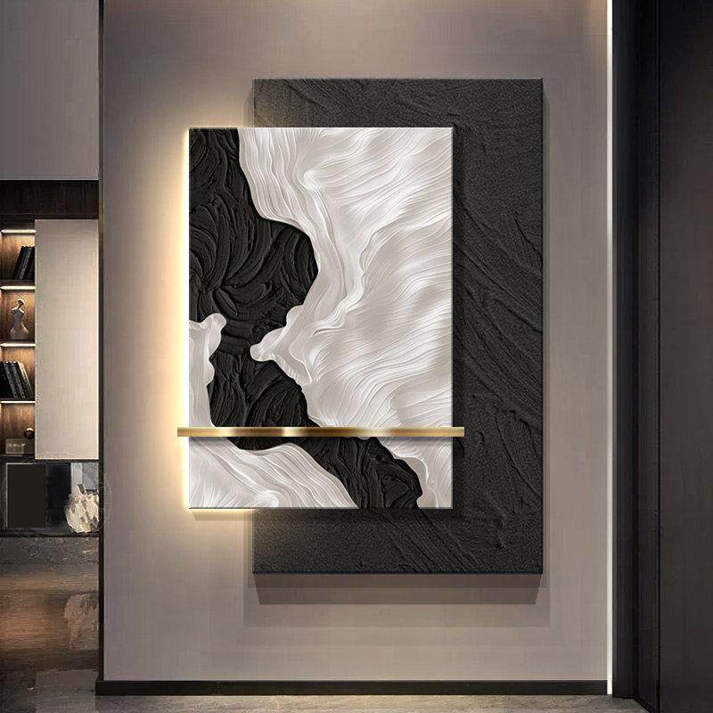 极简黑白玄关装饰画高级感立体沙发背景墙挂画简约客厅过道壁灯画