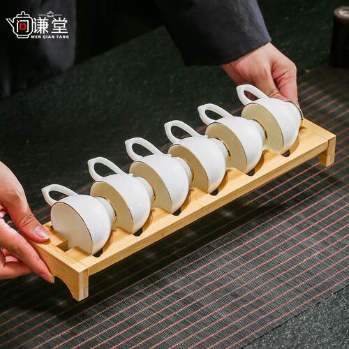防烫手带把功夫小茶杯6祇装家用茶具喝茶茶碗陶瓷品茗杯有耳手柄