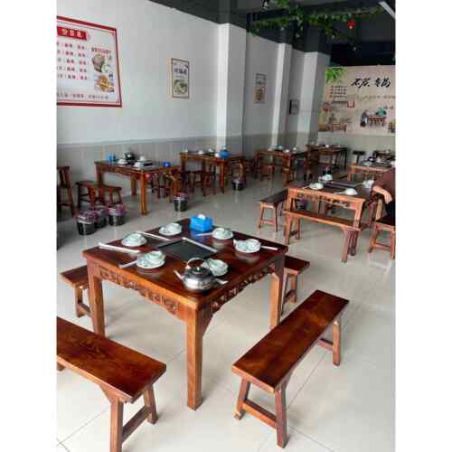 5V碳化仿古实木方桌餐桌火烧木休闲桌打牌桌公园饭店农家乐桌