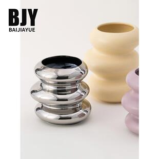 5欧创意甜饰甜圈陶板瓷花盆摆件银色样间客厅家居装 栢嘉越北XD