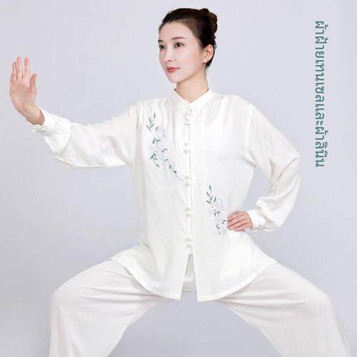 高端太极服女新款2025春秋新款棉麻透气练功服显瘦高级八段锦套装