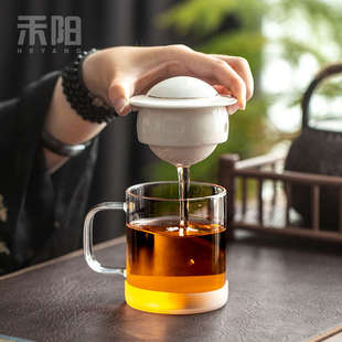 禾阳行星办公杯玻璃ET水杯家用个人茶水分离旋转泡茶杯创意马克杯