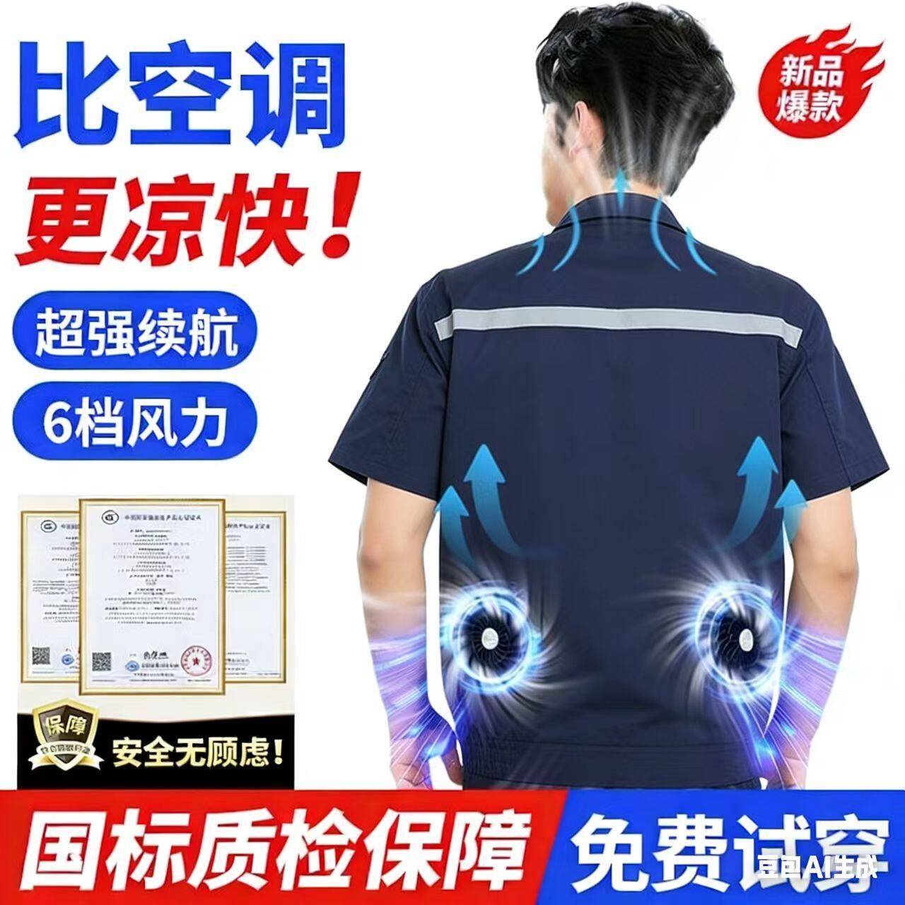 夏季降温空调服男款短袖劳保工作服充电制冷工地户外带风扇的衣服