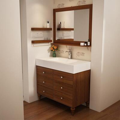 中古风落地浴室柜组合卫生间洗漱台厕所洗脸洗手池岩板热弯一体盆