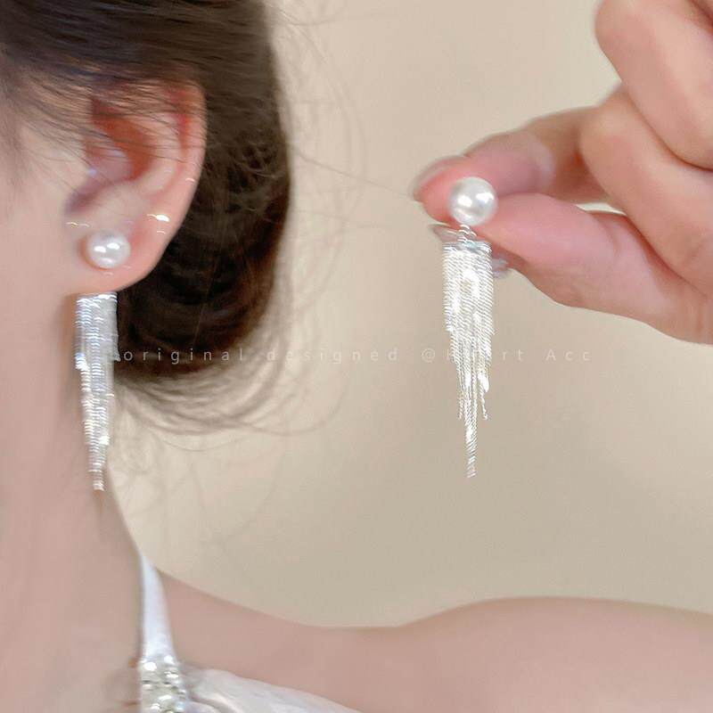 轻奢珍珠流苏耳针女2025新款爆款高级感耳环新娘订婚礼服气质耳饰