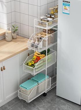 厨夹房QBP缝置冰物架落地多层窄收纳架箱侧窄边缝隙超柜小推车抽