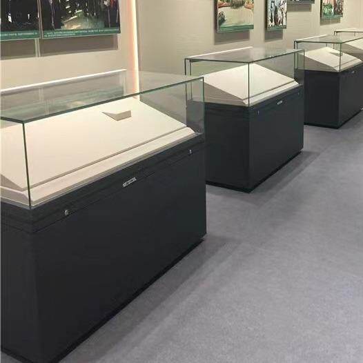 企业公司展厅展览馆产品展示柜带灯发光木制烤烤漆玻璃液压柜台
