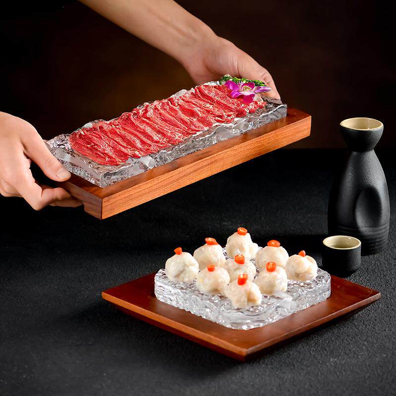 玻璃盘子烤肉创意火锅店手切牛羊肉吊龙专用餐具商用虾滑丸子盘子