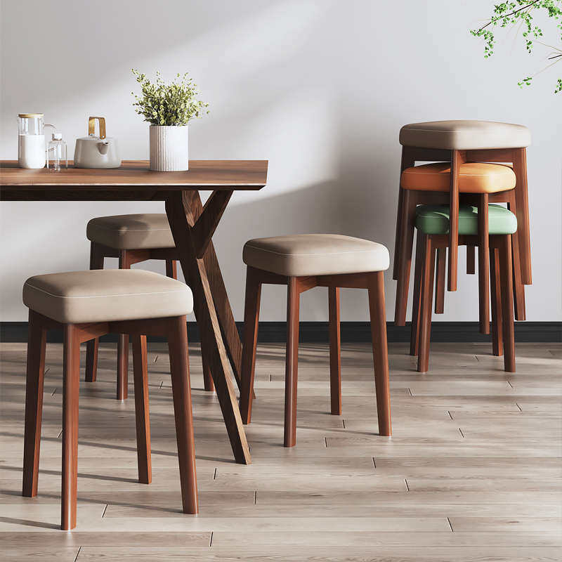 叠放可软包结实餐桌板凳耐用卧室客厅化妆凳备用家用凳子实木椅子