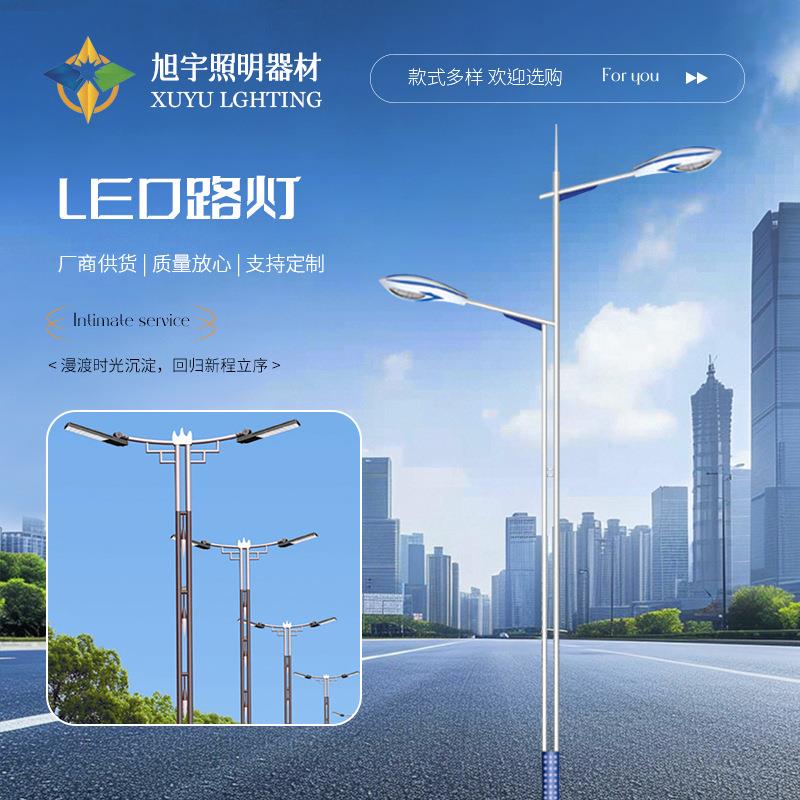 LED市电双臂路灯工程新农村道路照明路灯杆厂家太阳能双臂路灯杆