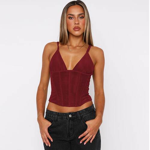 V Neck Backless Cami Tops Womens Adjustable Double Strap