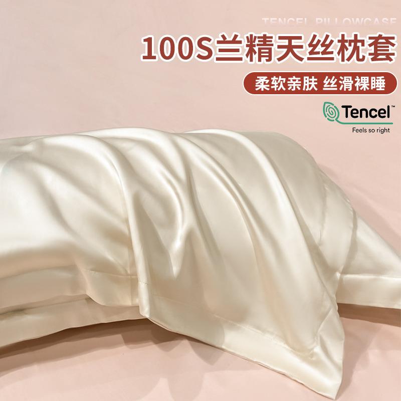 天丝枕套一对装家用真丝枕头套纯色感单人学生宿舍枕芯内胆套