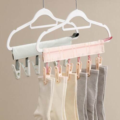 Portable Travel Folding Clothes Hanger, Fabric Drying Clips,