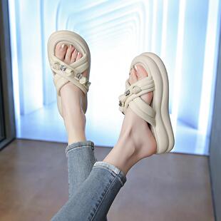 厚底国风凉鞋 女外穿2026新款 松糕高跟屎感0325d 小个子凉拖鞋 夏款