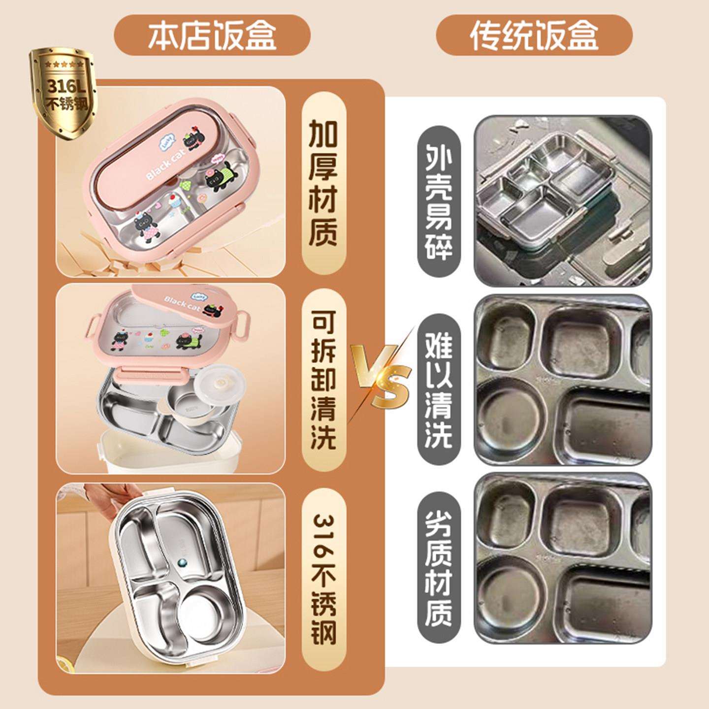 儿童饭盒316餐不锈钢饭儿盒童格盘保温餐分盒2026新款萌趣卡通学